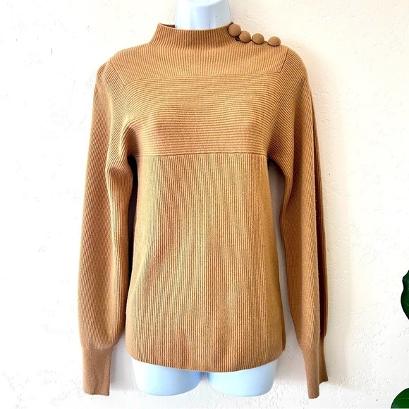 REBECCA TAYLOR Merino Wool Cashmere Mockneck Sweater Size S Camel NWT - Picture 4 of 11